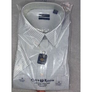Club Room Mens XXL 18 Estate Dress Shirt Short Sleeve Blue Green Check NWT